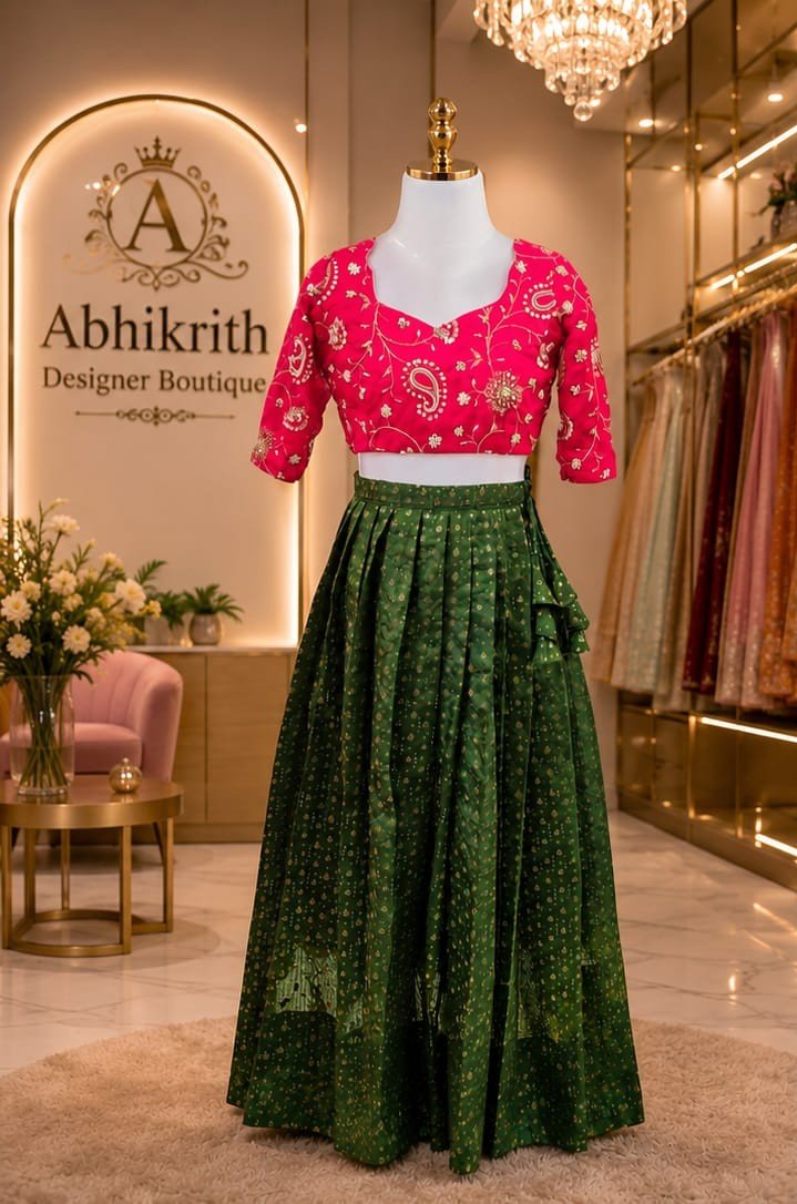 Abhikrith Designer Boutique store — bridal lehenga on display